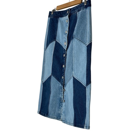 New Sezane Womens June Alexane Patchwork Skirt Size 40 US 8 Midi Straight Button - Picture 10 of 13